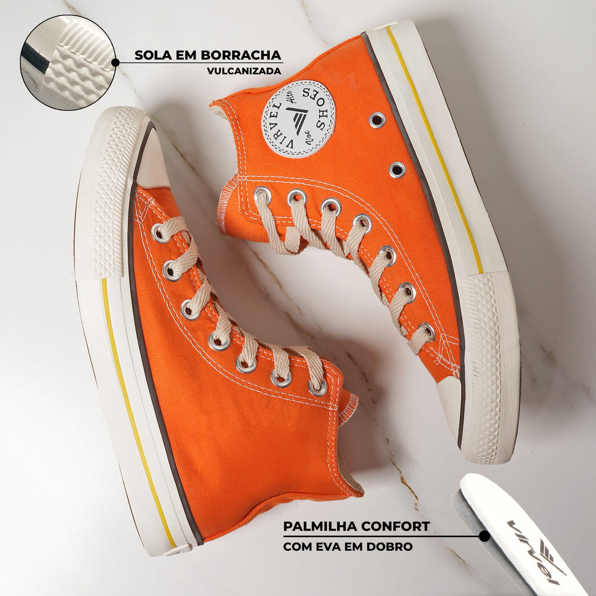 Tênis Virvel Star Cano Alto Laranja Orange Pop - Virvel shoes