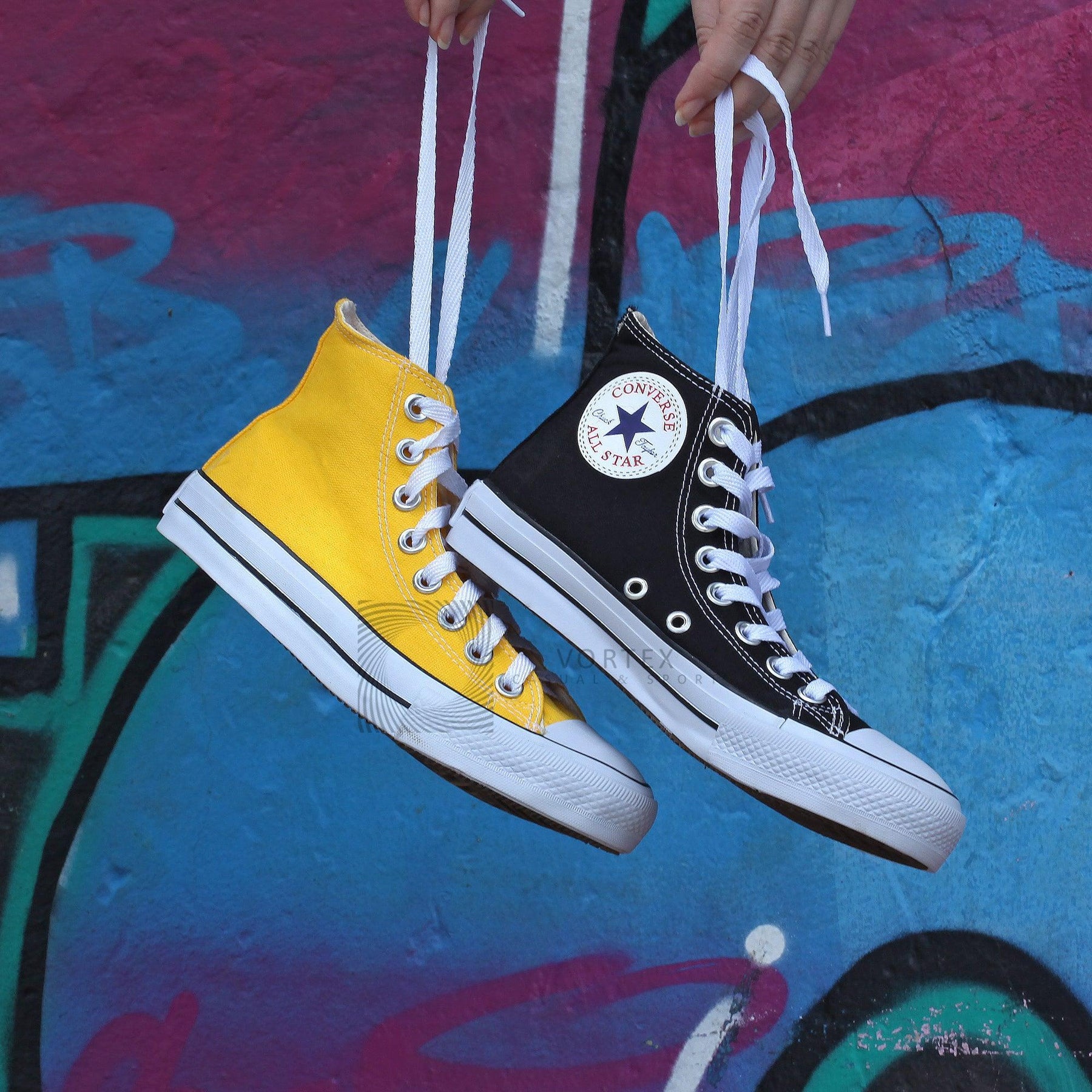 Combo 2 pares All Star cano alto Preto+Amarelo - Vortex Calçados