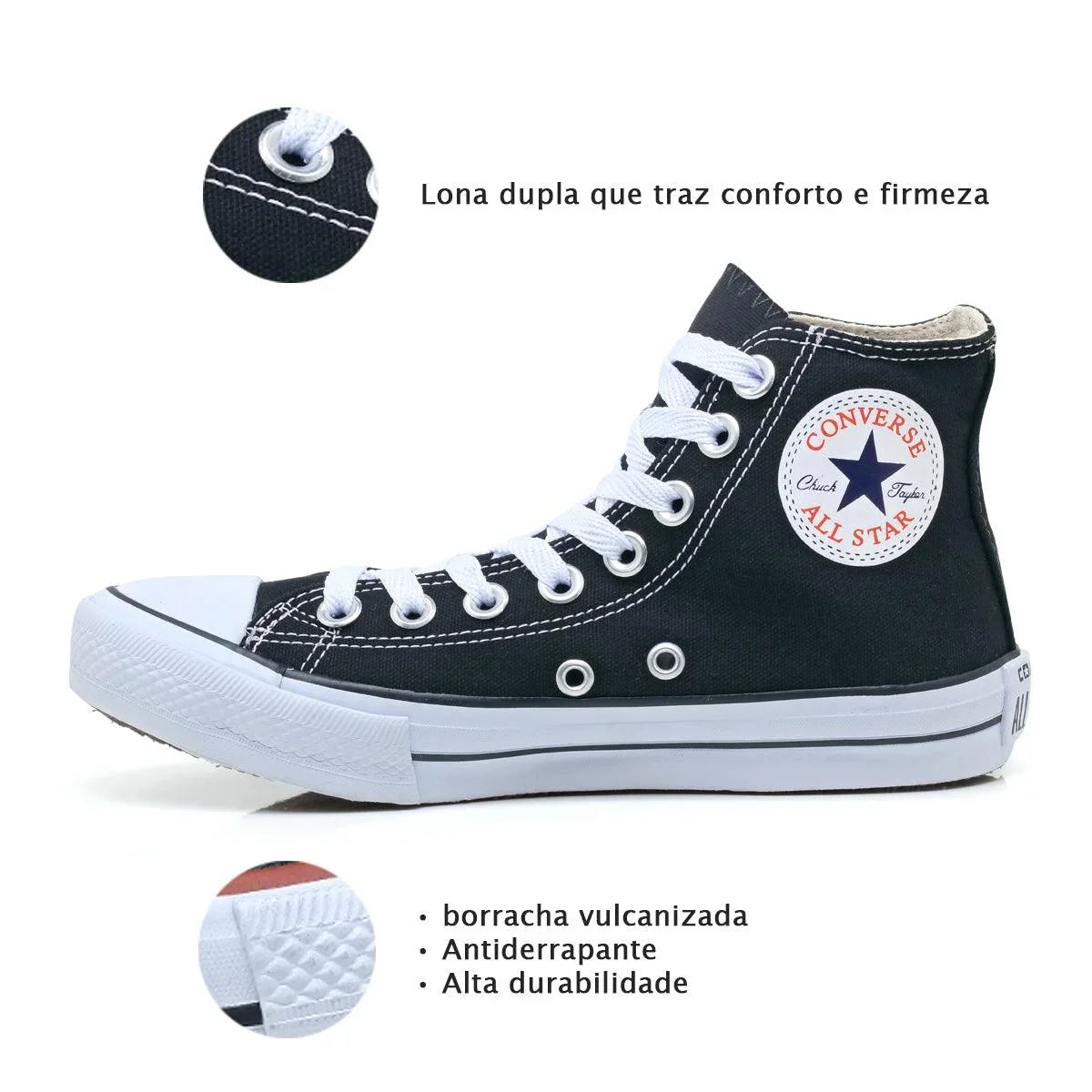 Combo 2 pares All Star cano alto Preto+Preto - Vortex Calçados