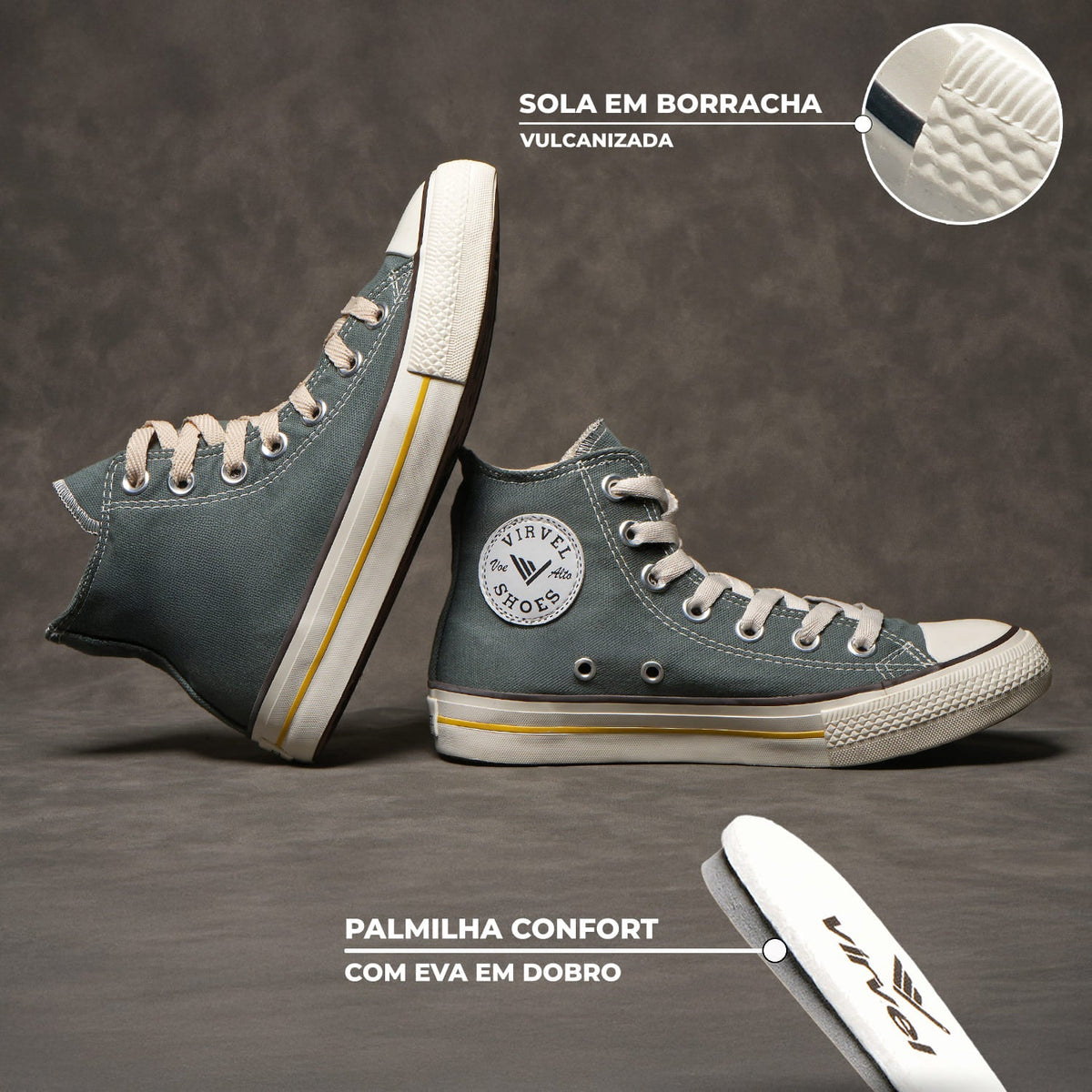 Tênis Adulto Cano Alto Virvel Star Cinza Urban Grey - Virvel shoes